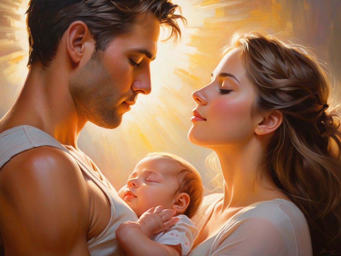 Couple Holding Sleeping Baby in Serene Atmosphere
