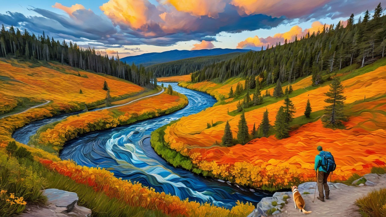 Vibrant Landscape with River and Autumn Foliage