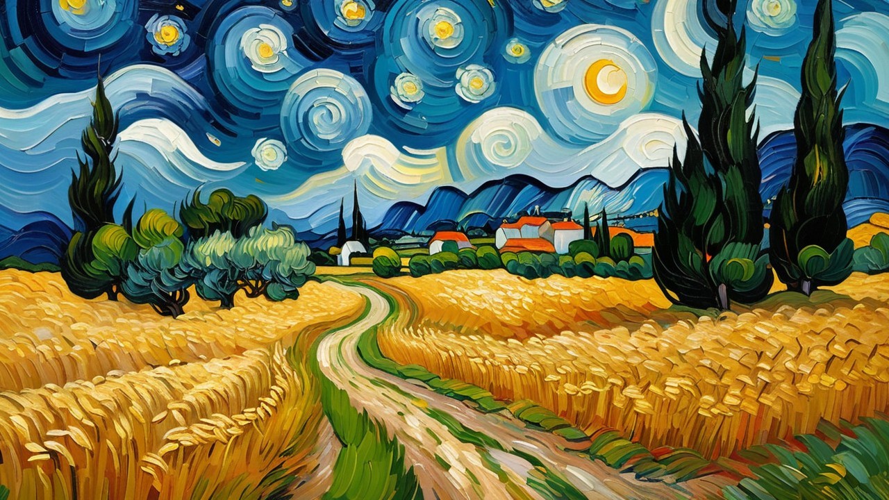 Winding Path Through Golden Wheat Fields at Night