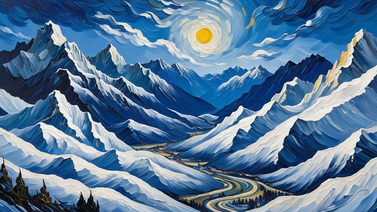 Vibrant Mountain Landscape in Impasto Technique