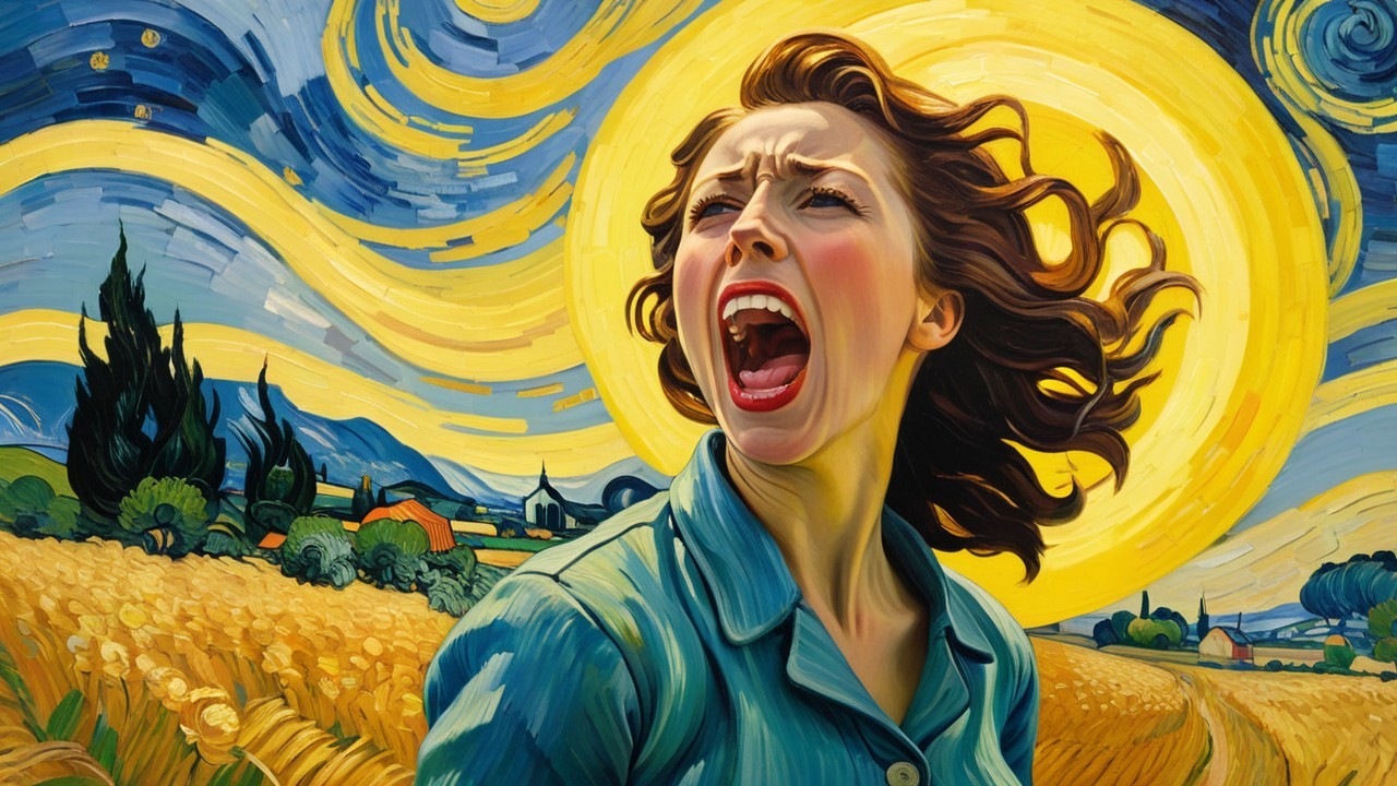 Vibrant Sky and Woman in Emotional Landscape Scene
