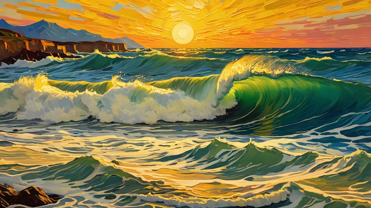 Impressionistic Sunset Over Ocean with Vibrant Colors