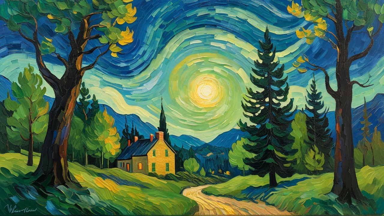 Oil Painting of a Landscape with House and Path
