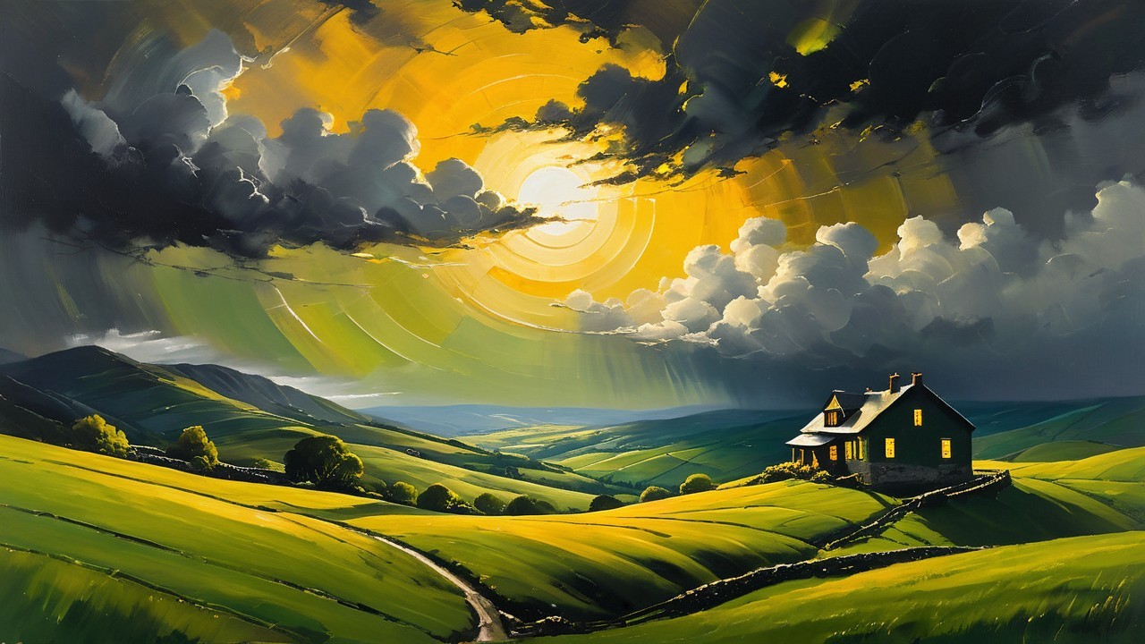 Serene Landscape of Rolling Hills and Dramatic Sky