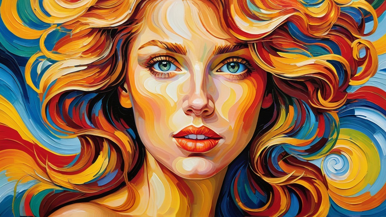 Close-Up Portrait of a Woman with Blue Eyes and Hair