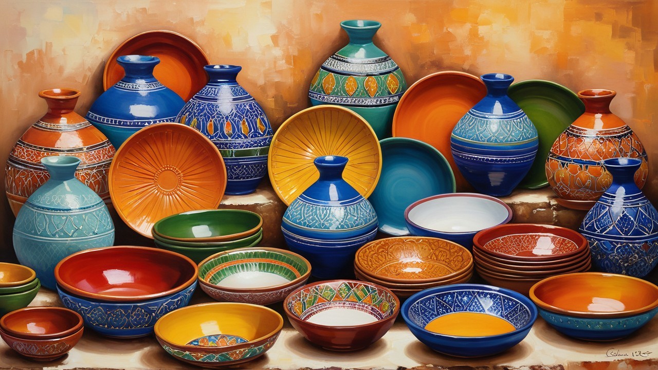 Colorful Intricately Designed Pottery Display