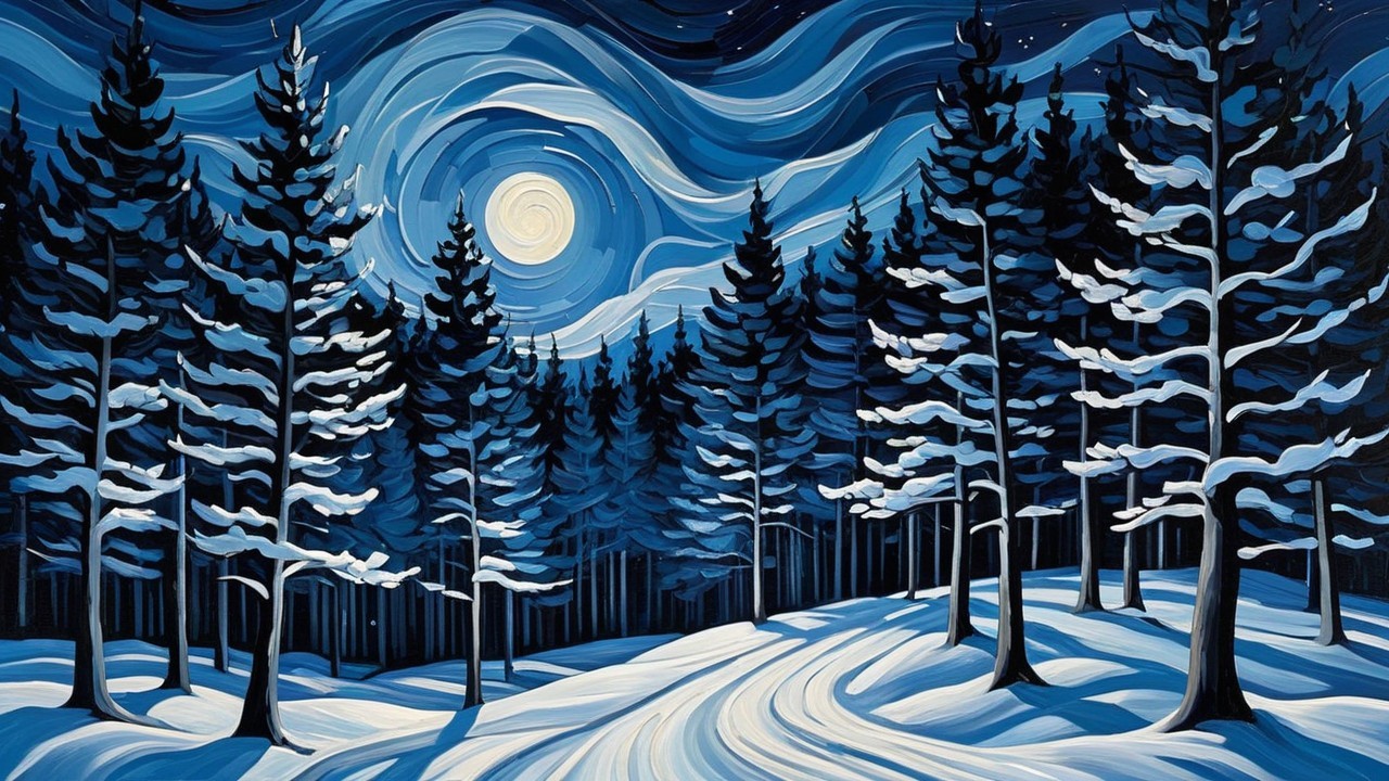 Serene winter landscape with snow-covered evergreens