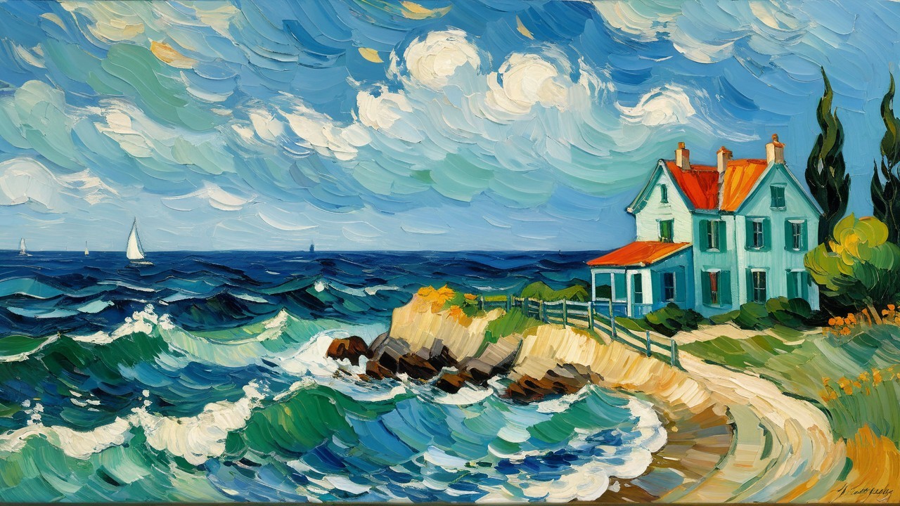 Vibrant Impasto Oil Painting of a Landscape Scene