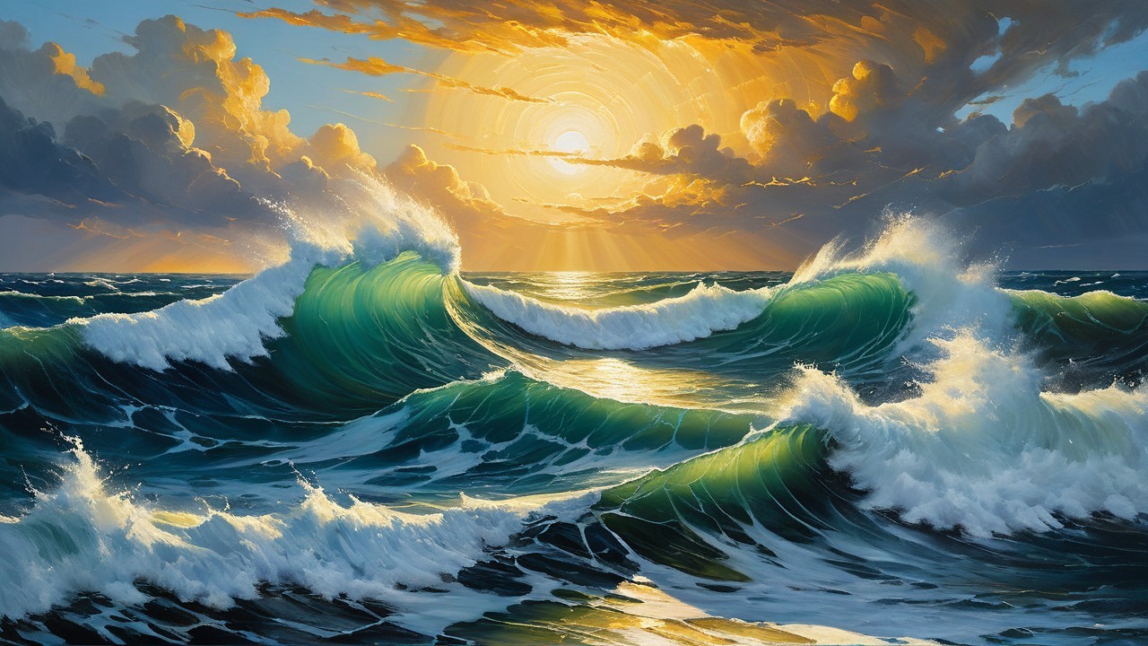 Dramatic Seascape at Sunset with Vibrant Waves