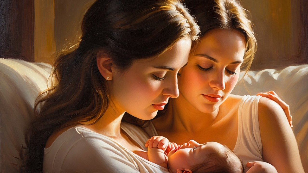 Tender Moment Between Two Women and a Newborn