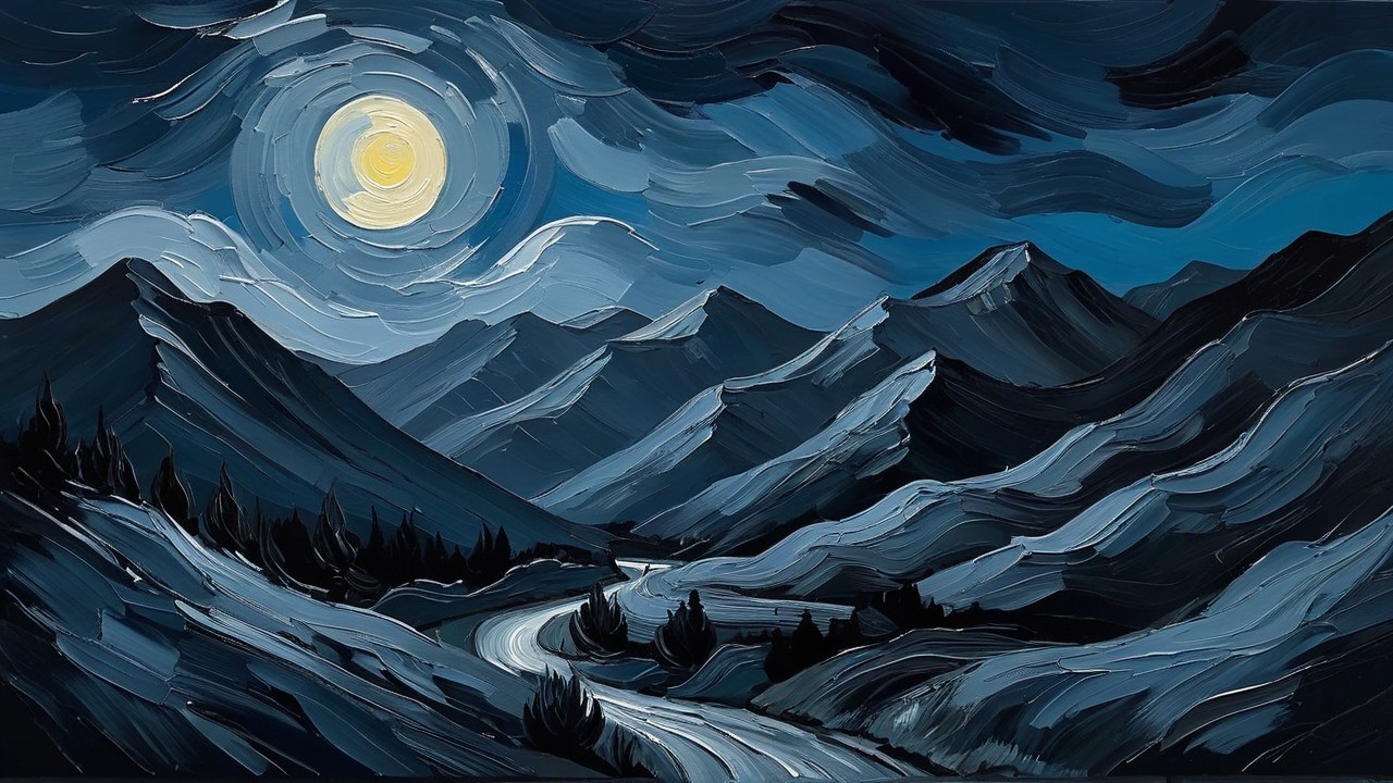 Nocturnal Landscape with Mountains and Full Moon