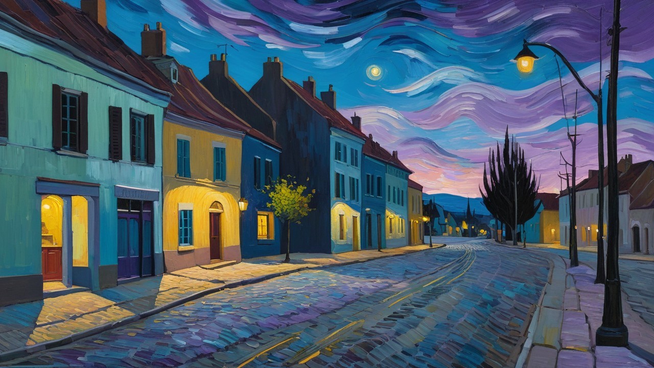 Vibrant Evening Sky Over Charming Colorful Houses