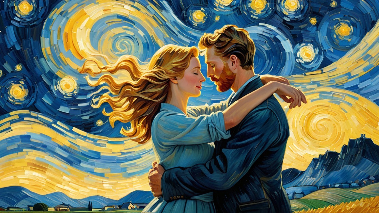 Romantic Embrace Under a Starry Night Sky