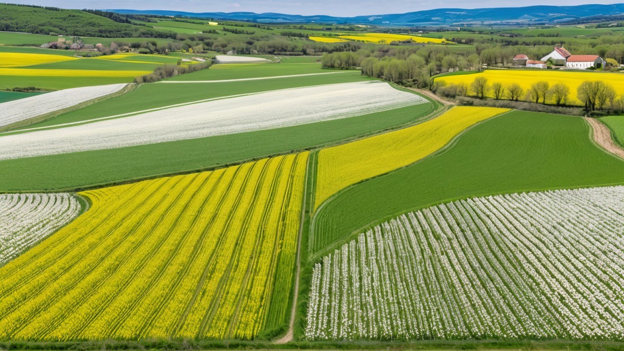 Vibrant Farmland Landscape with Colorful Fields