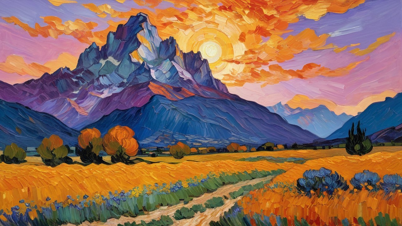 Vibrant Landscape with Mountains and Sunset Colors