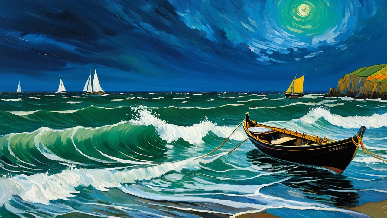 Impressionistic Seascape Oil Painting at Dusk