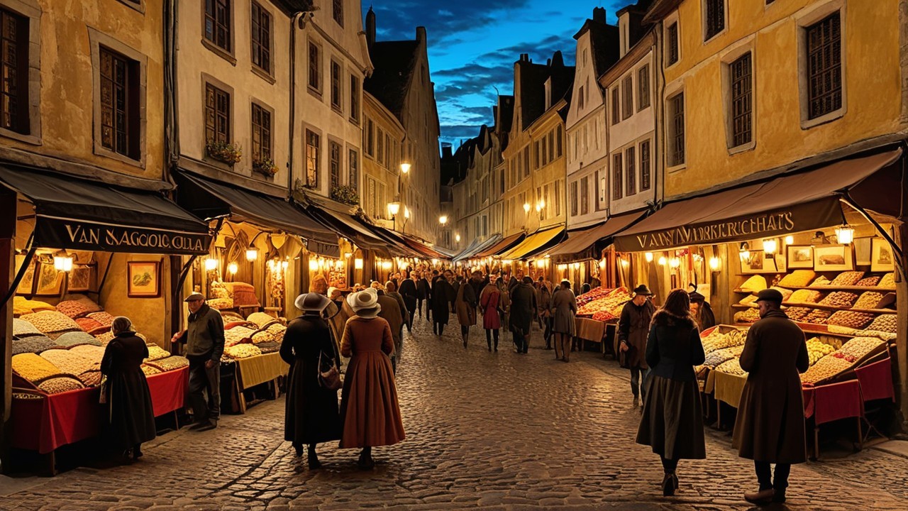 Charming Market Street at Dusk with Historic Buildings