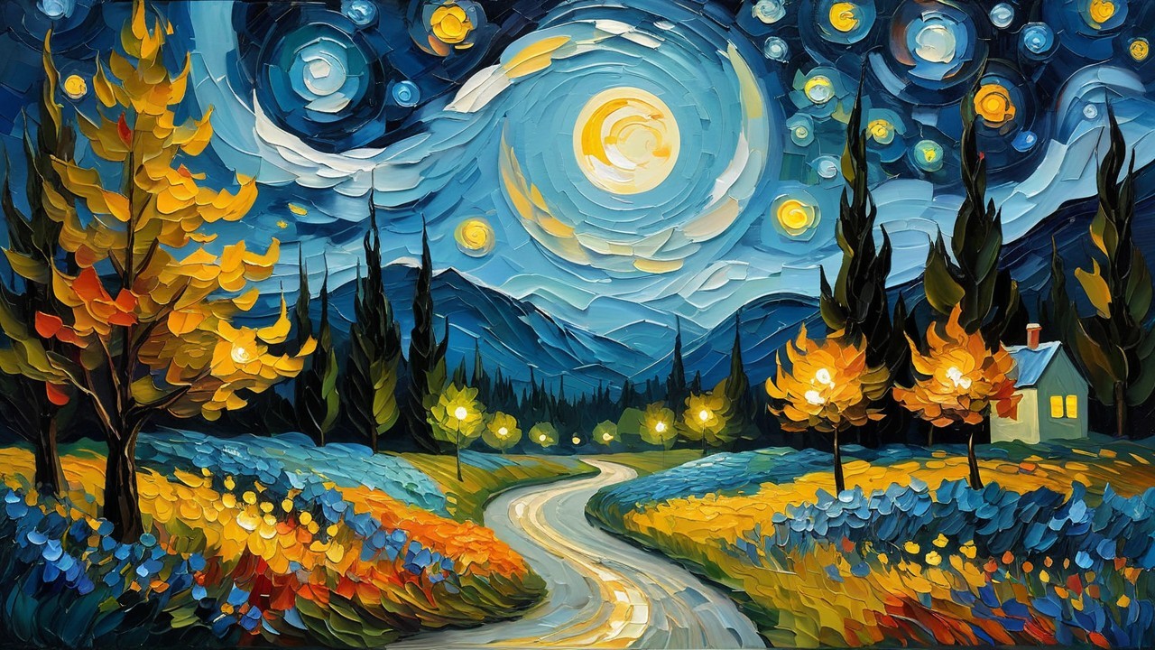 Vibrant Landscape with Dreamy Skies and Colorful Fields