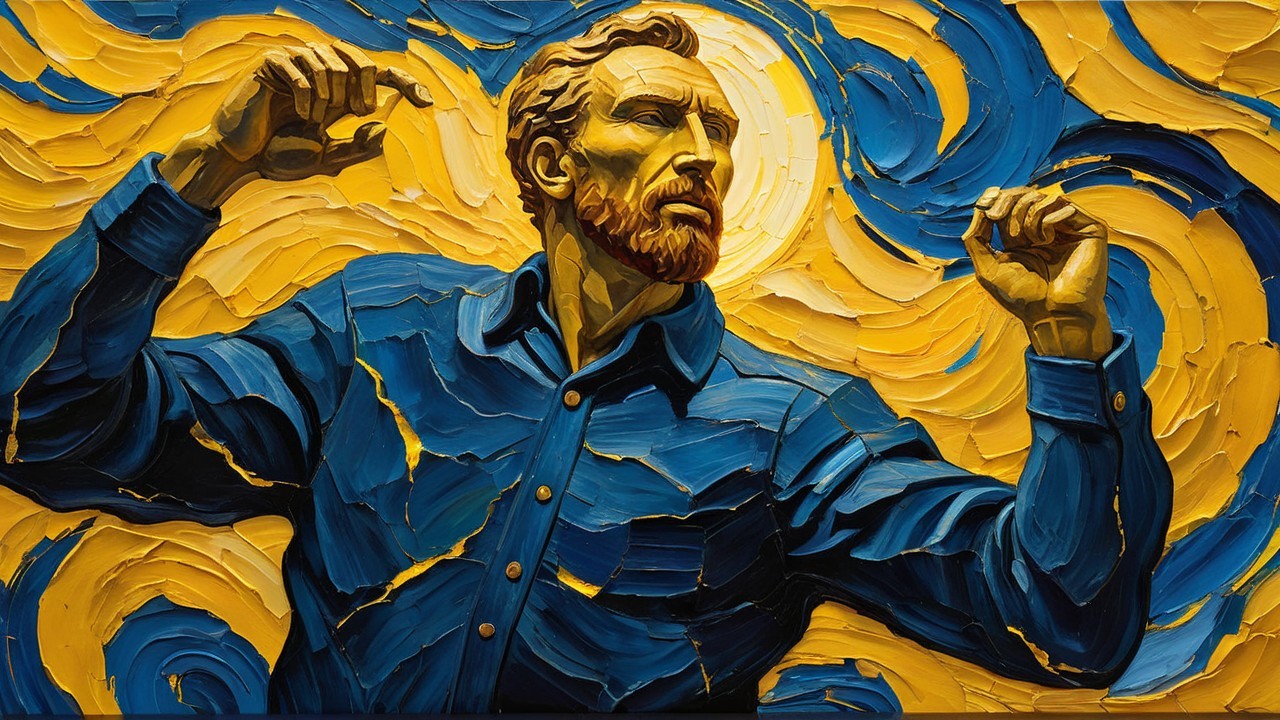 Stylized Portrait of a Man with Red Beard and Blue Shirt