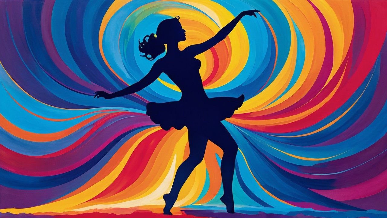 Vibrant Painting of Silhouetted Dancer in Tutu