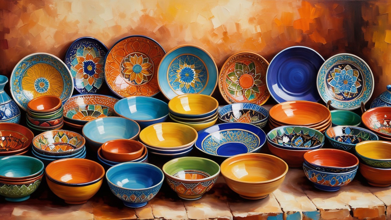 Vibrant Assorted Ceramic Bowls and Plates Display