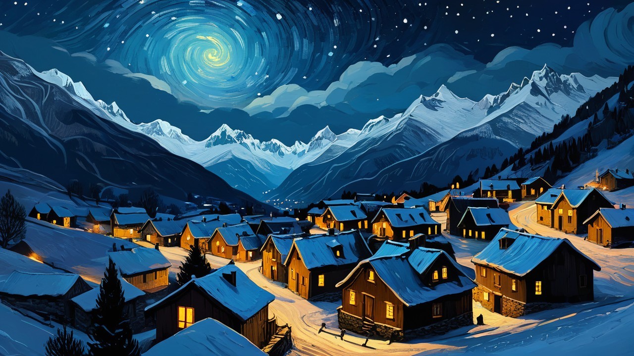 Tranquil Winter Village in a Snowy Landscape