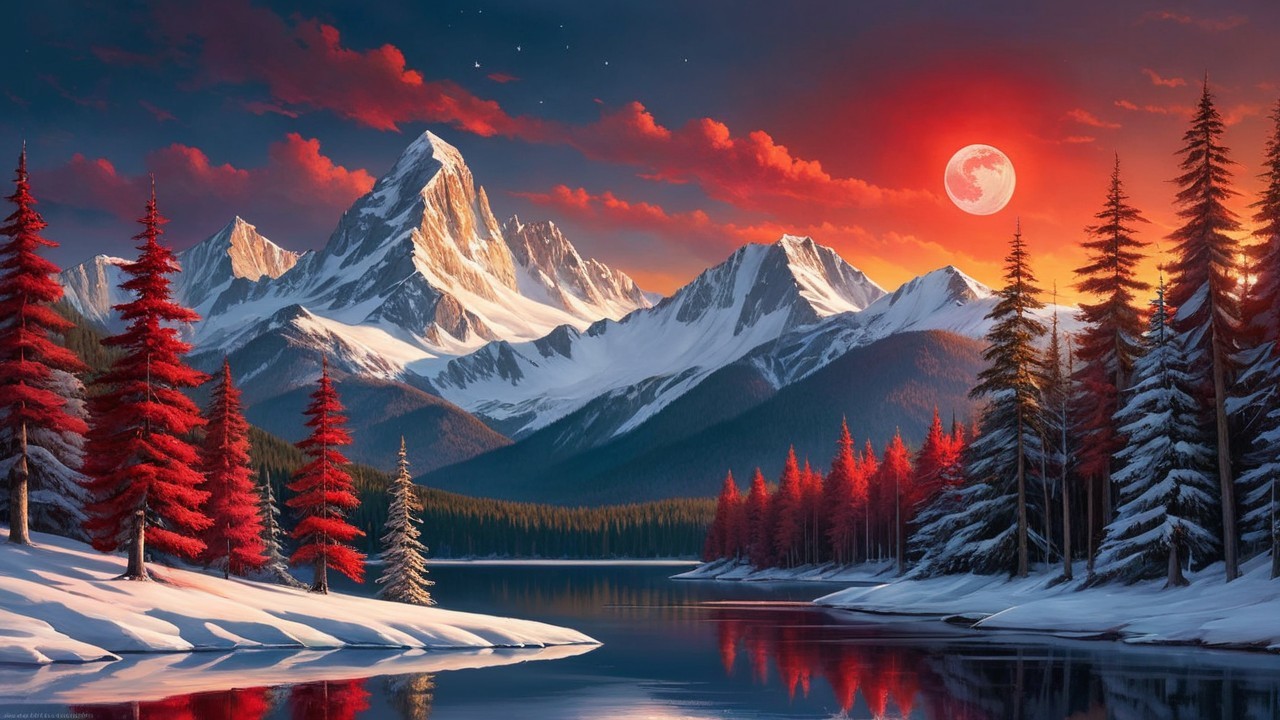 Majestic Snow-Capped Mountains at Vibrant Sunset