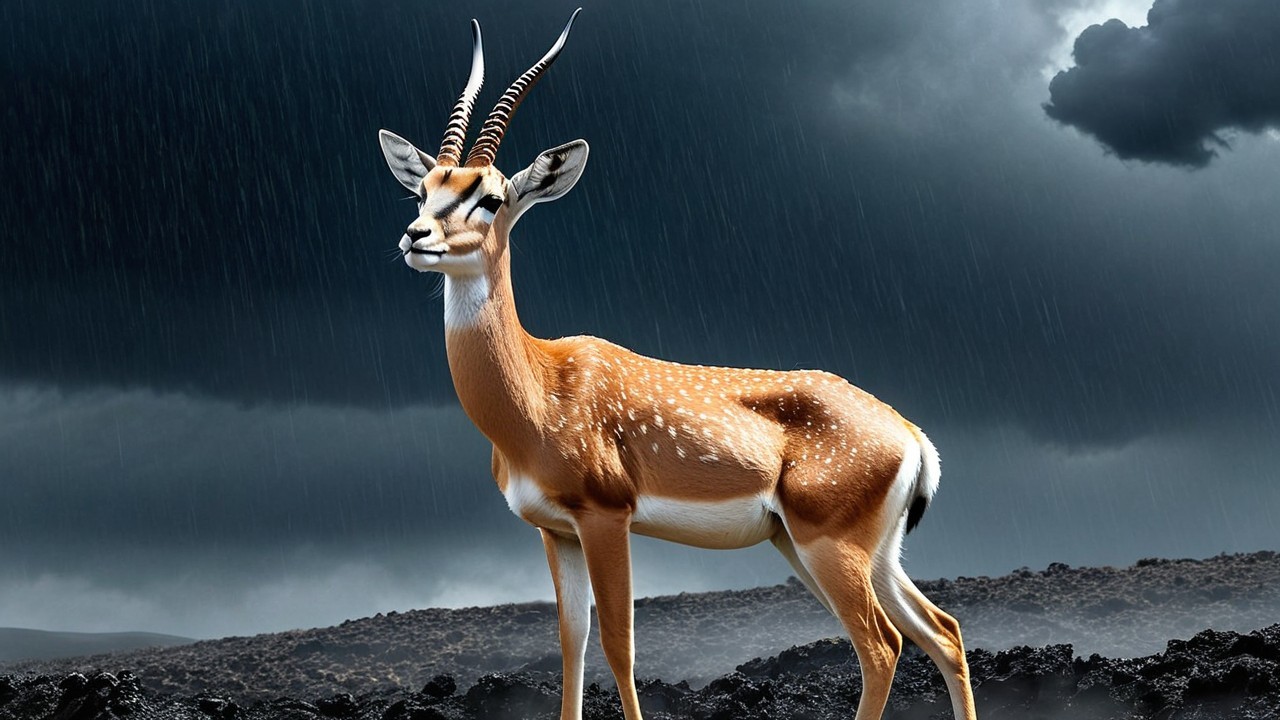 Gazelle Against Stormy Skies with Elegant Antlers