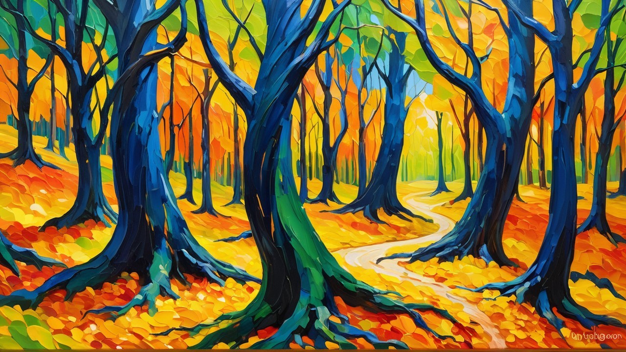 Vibrant Autumn Forest with Colorful Foliage and Path