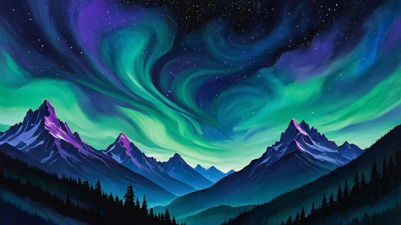 Majestic Mountains Under Vibrant Night Sky Display