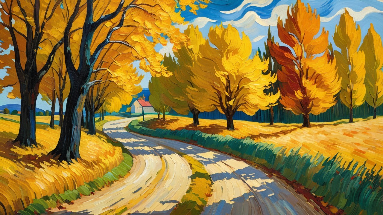 Vibrant Autumn Landscape with Winding Dirt Road