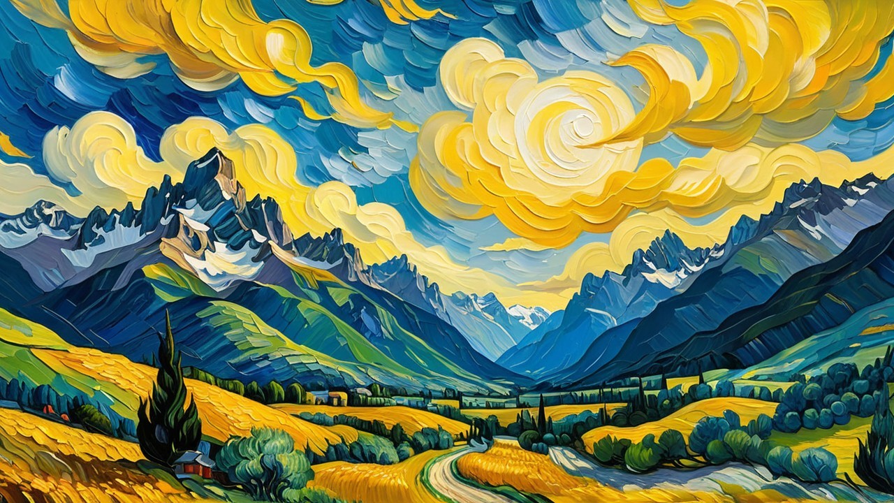 Vibrant Landscape with Rolling Hills and Mountains