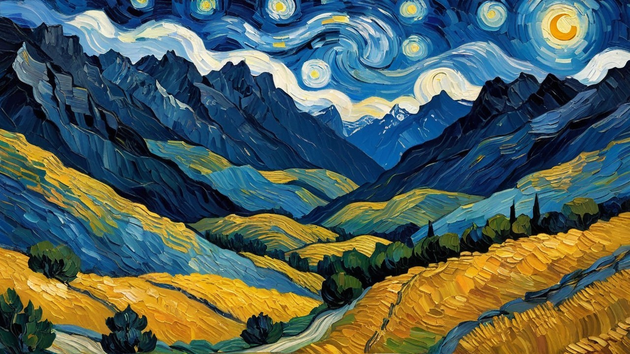 Dramatic Landscape with Blue Skies and Mountains