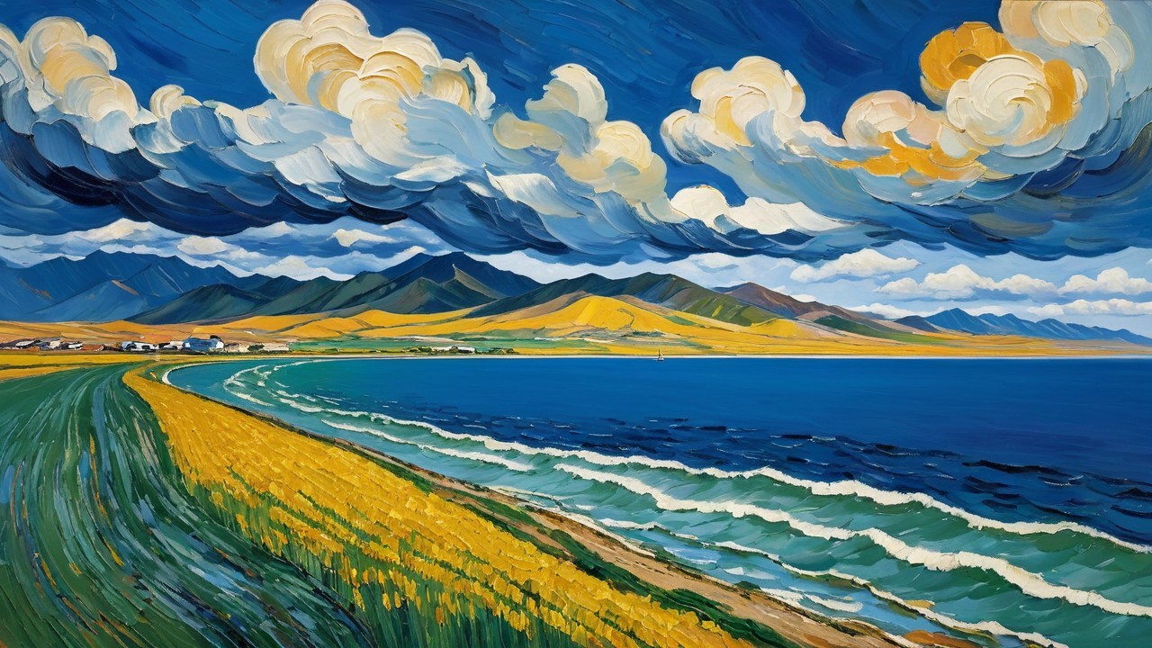 Vibrant Landscape with Rolling Hills and Dramatic Sky