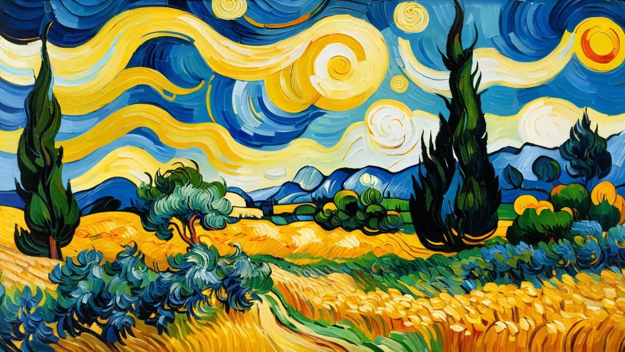 Expressionist Oil Painting of Starry Night Landscape