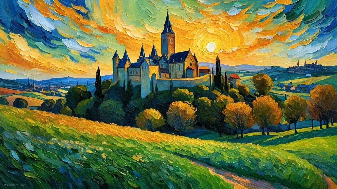 Whimsical Castle on a Hill in Vibrant Landscape