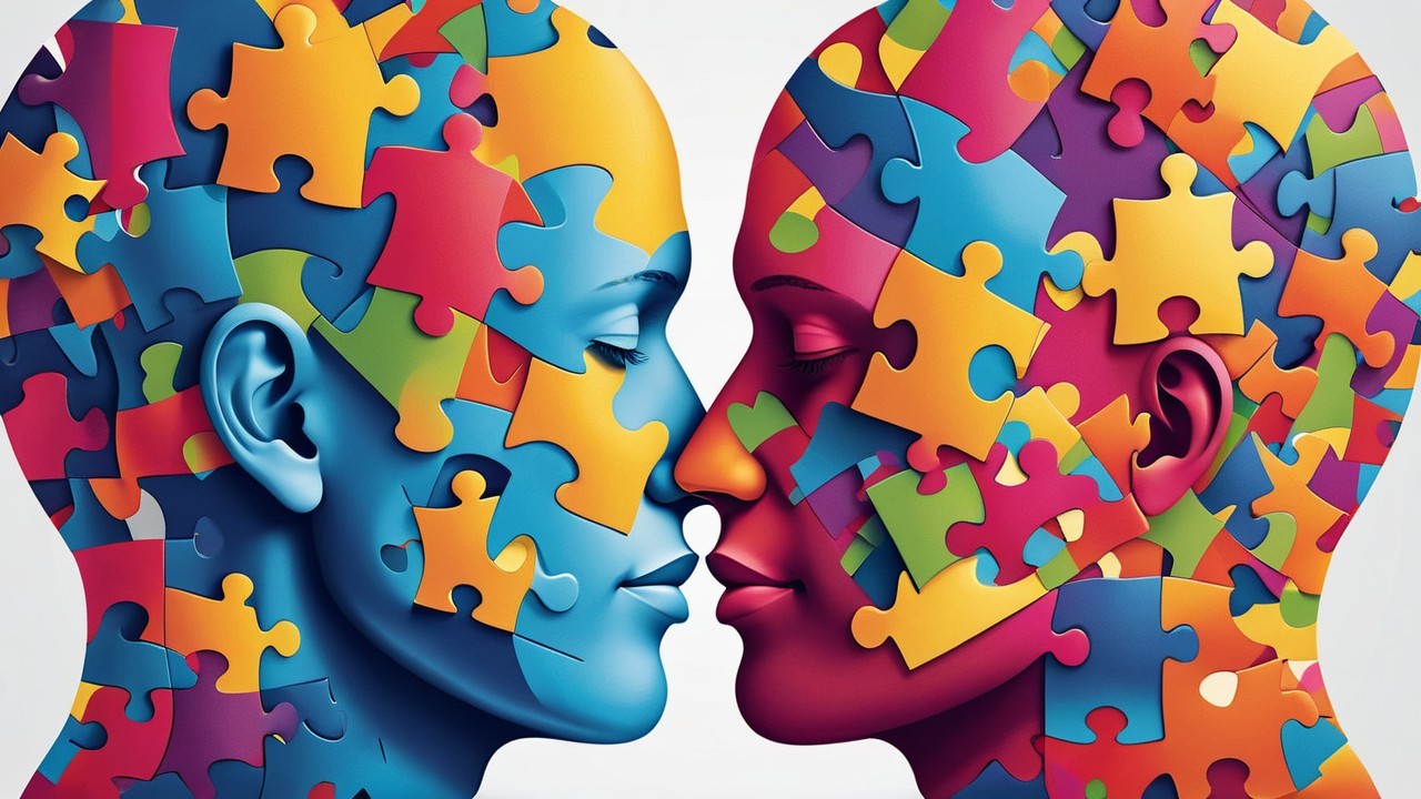 Colorful Puzzle Piece Faces Symbolizing Connection
