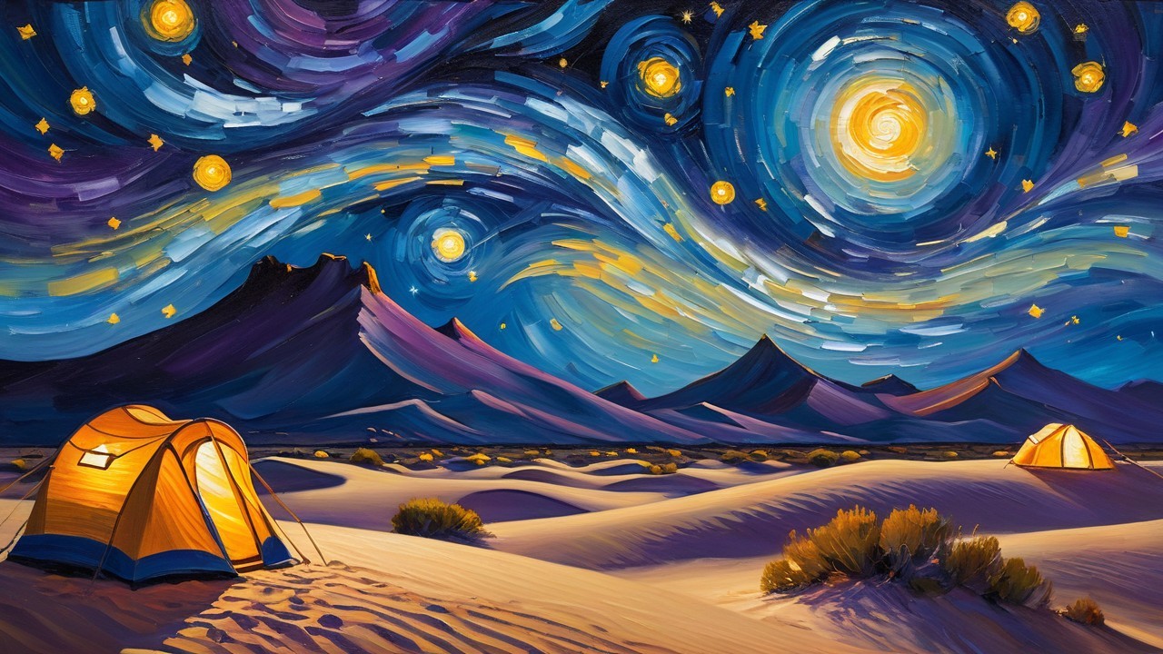 Van Gogh Style – Desert Caravan Beneath the Starry Heavens