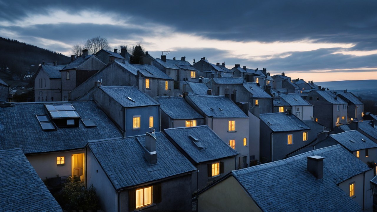 Picturesque Village at Dusk with Quaint Houses