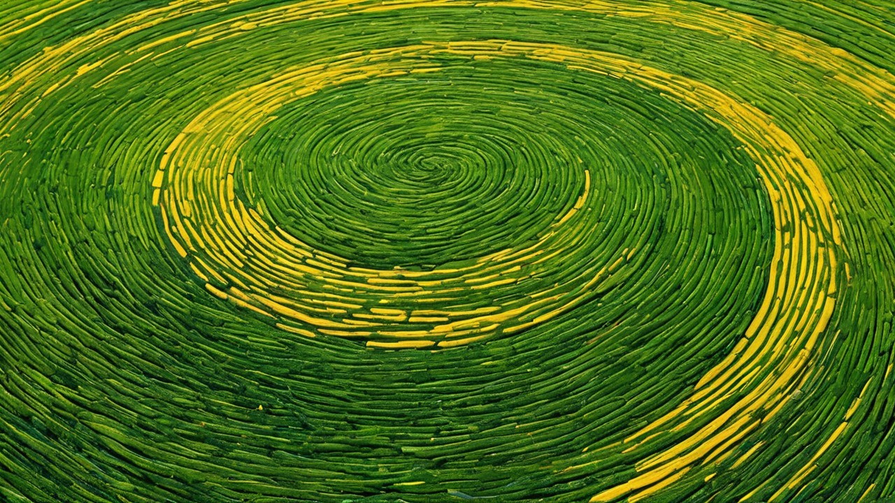 Top-Down View of Vibrant Spiral Green Landscape