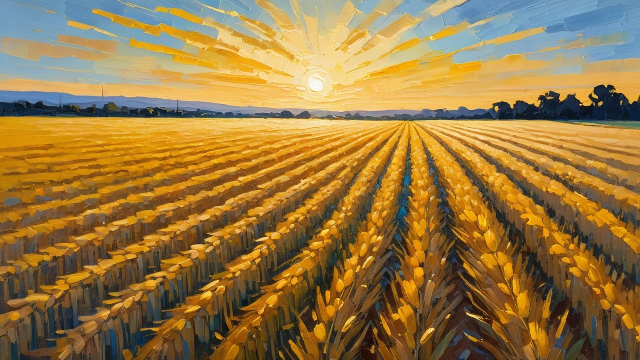 Vibrant Landscape of Golden Wheat at Sunrise