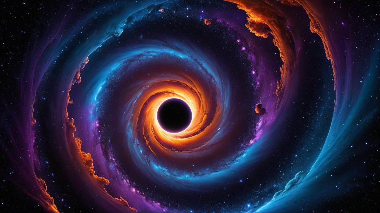 Cosmic Swirl with Black Hole and Vibrant Colors
