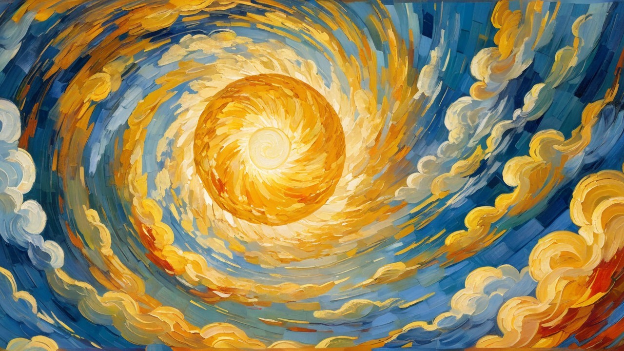 Vibrant Impressionistic Sky with Sun and Clouds