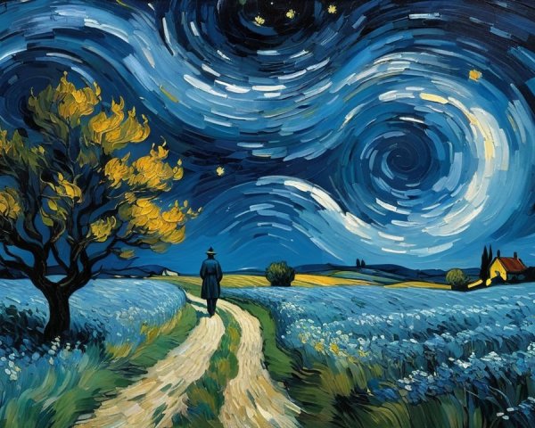 Vibrant Night Sky with Stars and Blooming Flowers