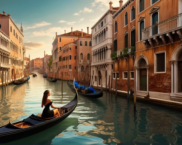 Venice Canal Scene with Gondolas at Sunset