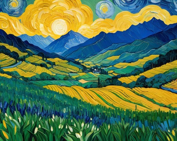 Impressionistic Valley Landscape with Vivid Colors