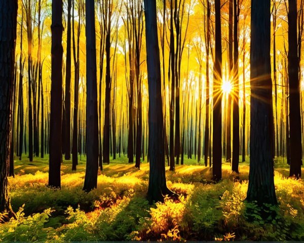 Autumn Forest with Golden Leaves and Tranquil Atmosphere