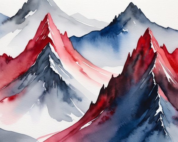 Vibrant Watercolor Painting of Majestic Mountains
