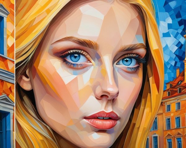 Vibrant Geometric Portrait of a Young Woman