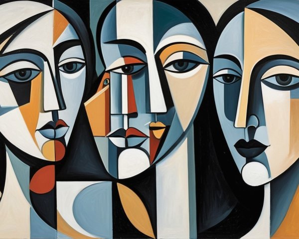 Abstract Composition of Four Female Faces in Colorful Design